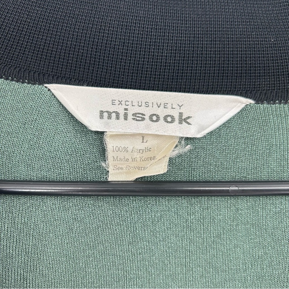 Exclusively Misook Green & Black Open Cardigan Business Casual Size Large - Picture 3 of 8